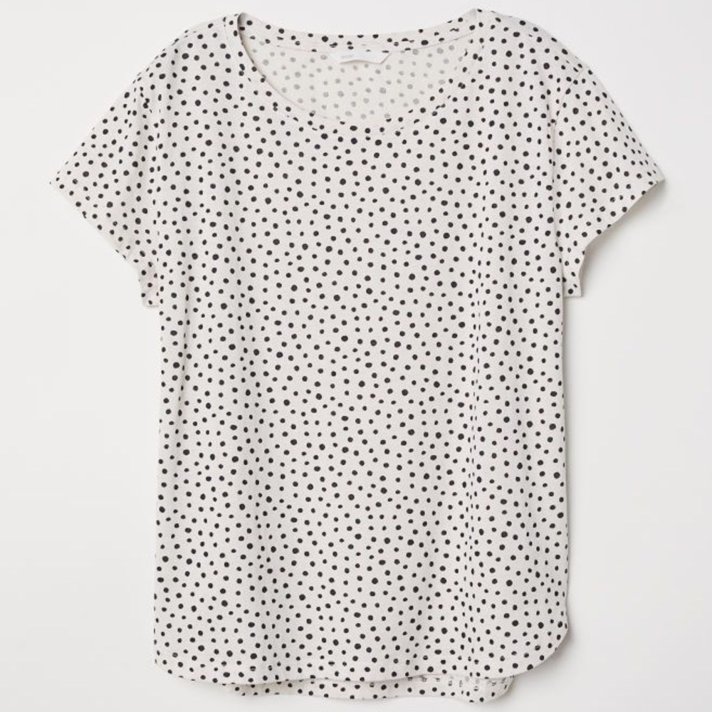 H&M Black and Cream Polka Dot Short Sleeve Tee Small